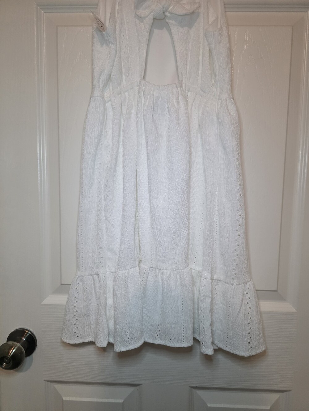 The Childrens Place White Eyelet Cutout Dress Size 10/12 L Ruffle Preppy Minimal - Picture 6 of 7